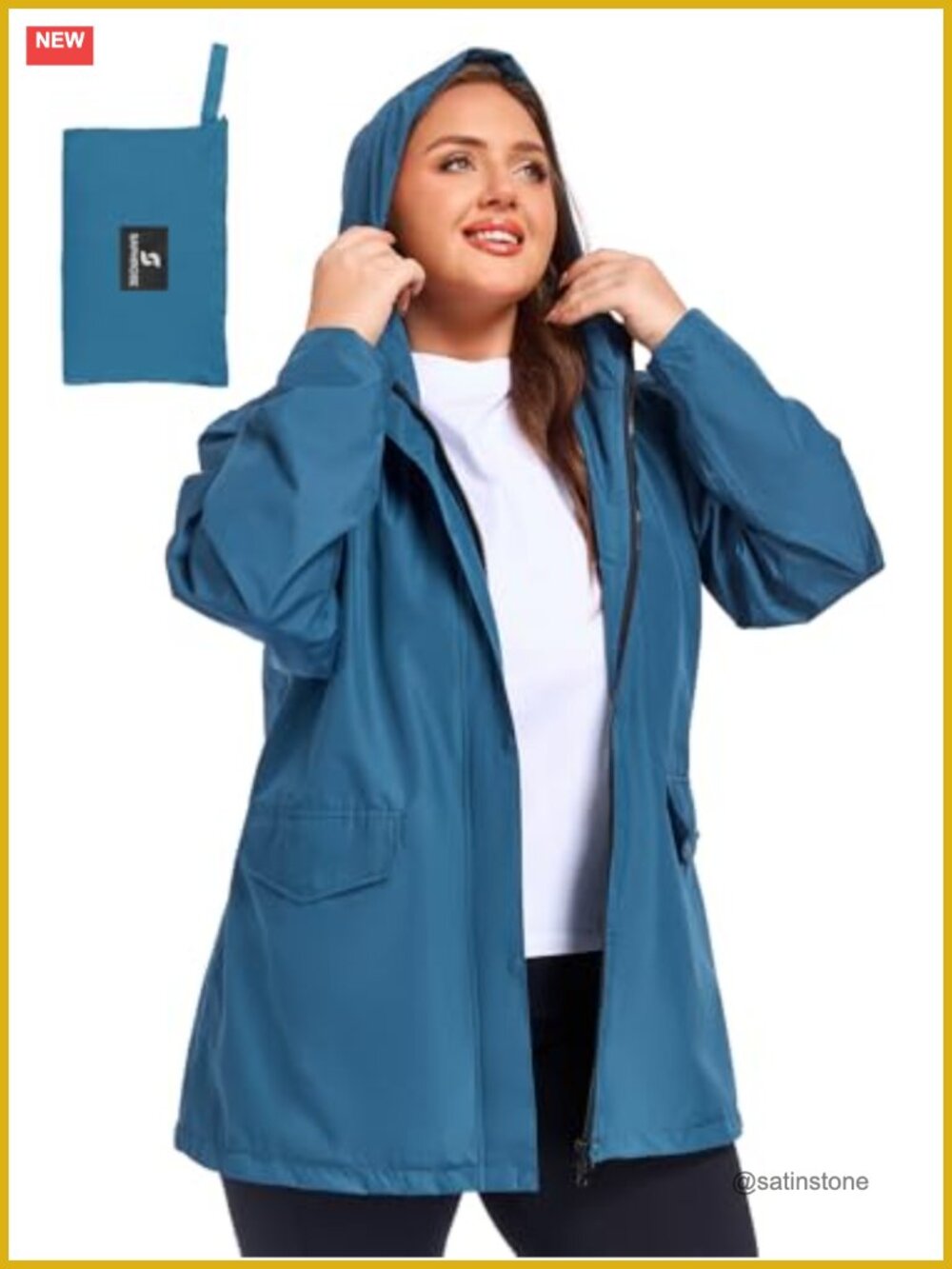 Plus Size Packable Waterproof Rain Jacket with Hood and Mesh Lining